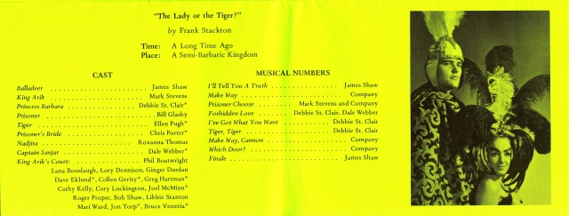 The Lady Or The Tiger: Mark Stevens & Debbie St. Clair. With classmates Bruce Venezia, Ellen Pugh, Chris Porter, Lana Bouslaugh, Jon Torp